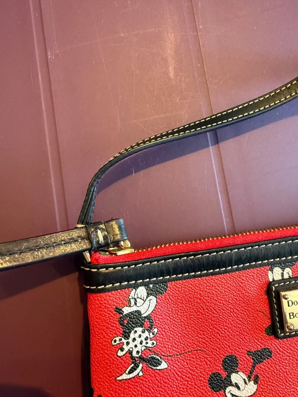 Dooney & Bourke Red Mickey Mouse Wristlet with Black Trim - Picture 4 of 7